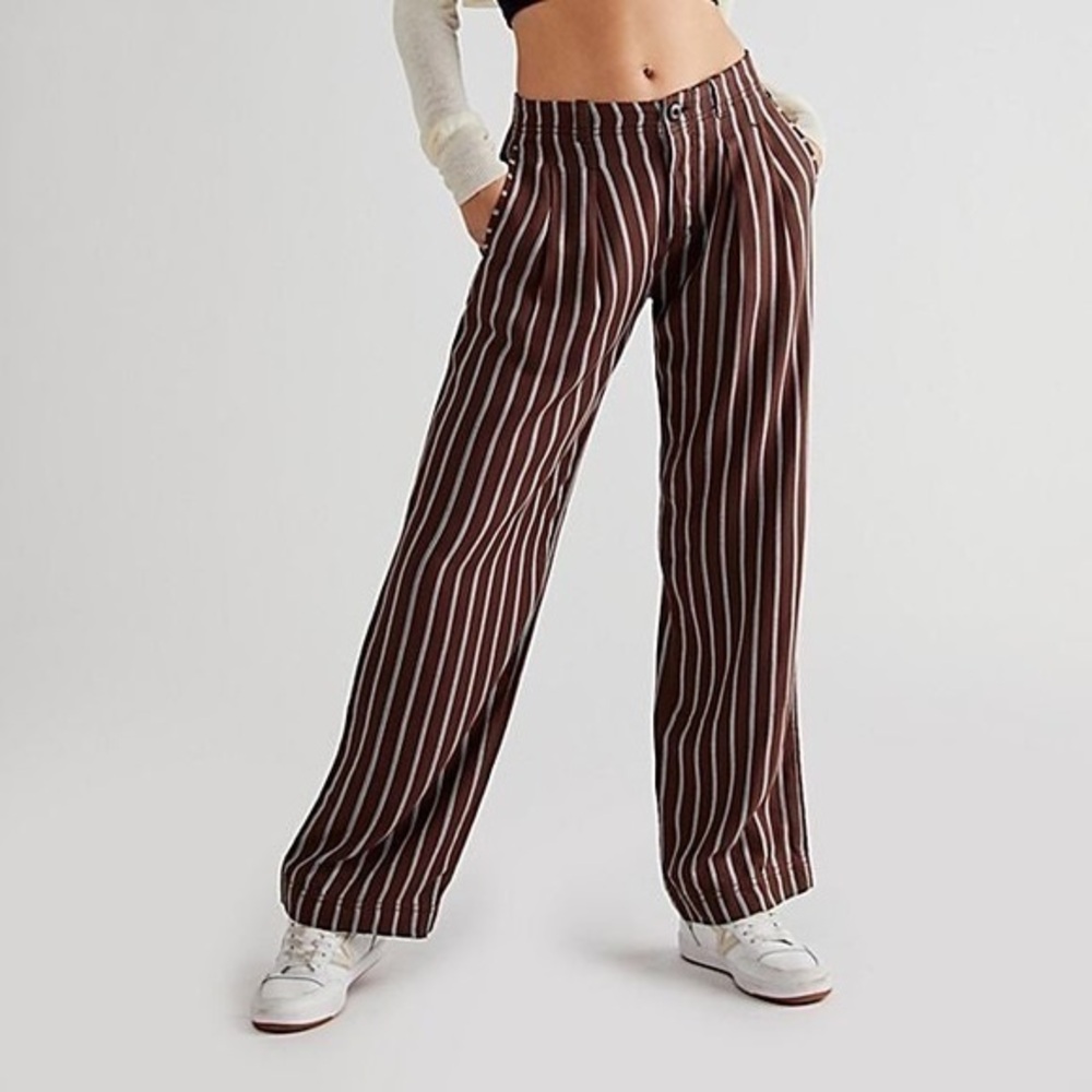 Free People Chocolate Striped Wide Leg Pants